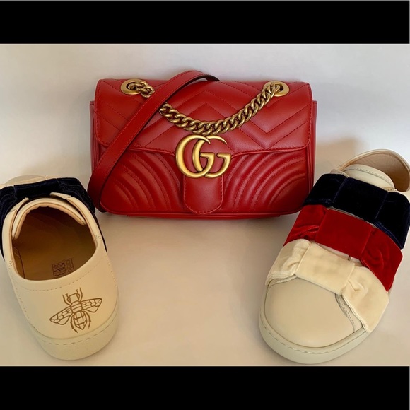 Gucci Shoes - Gucci Velvet Bow Ace Sneakers
